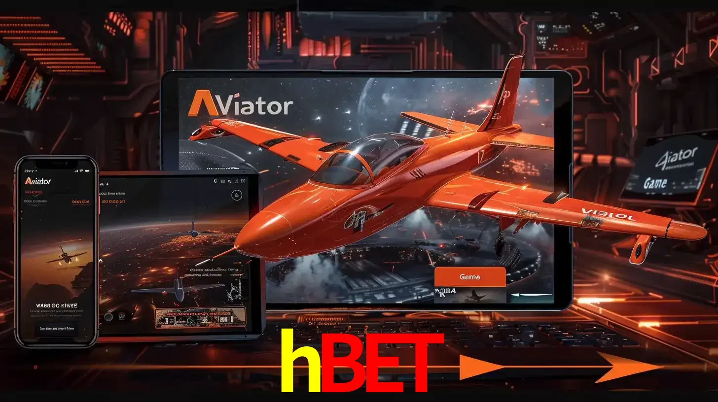 Apresentação tecnológica do jogo Aviator com um avião saindo da tela de um tablet, demonstrando a experiência imersiva em múltiplos dispositivos no hbet.