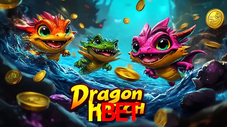 Arte promocional do jogo Dragon Hatch com três adoráveis dragões bebês nadando entre moedas de ouro, um dos slots mais divertidos para jogar no cassino hbet.